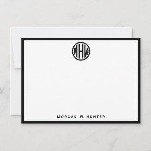 Cartão De Agradecimento Fonte de Monograma de Círculo Preto Branco DIY BG