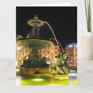 Cartão De Agradecimento Fonte iluminada e Sereia. Rossio, Lisboa