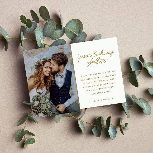 Cartão De Agradecimento Forever Dourado Casamento Fotográfico Obrigado (Criador carregado)
