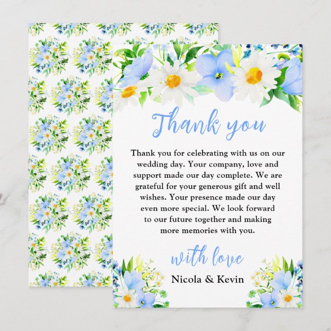 Cartão De Agradecimento Forget-Me-Nots and Daisies Floral Wedding (Frente/Verso)