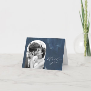 Cartão De Agradecimento Forma de Arco Personalizado Casamento Foto Azul Na