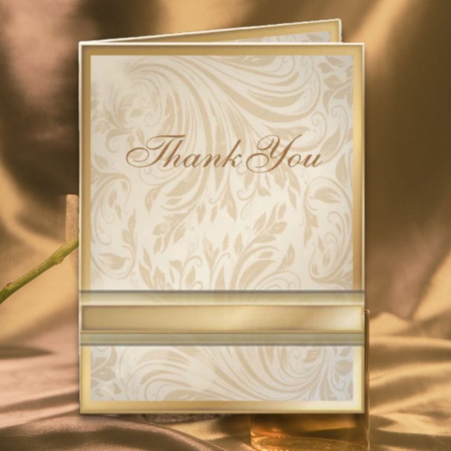 Cartão De Agradecimento Formal champanheira dourada Damask Casamento (Formal champagne gold Damask Wedding Thank You Card)