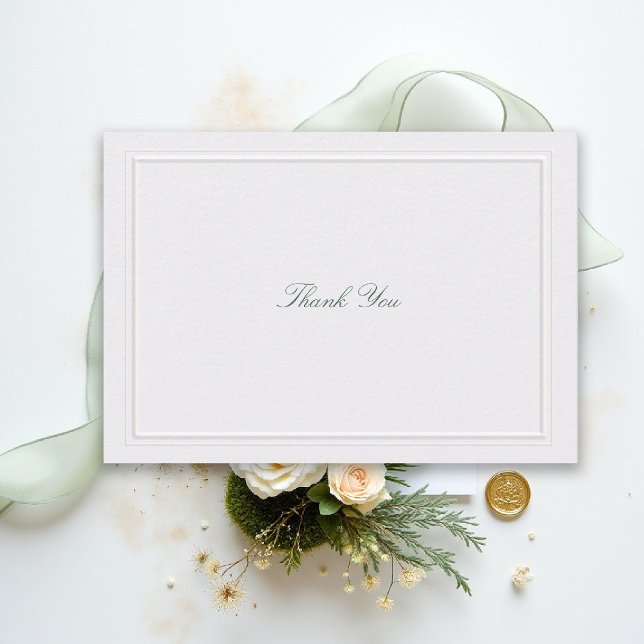 Cartão De Agradecimento Formal Classic Green Elevated Frame Pearl Wedding (modern classic wedding thank you forest green type double frame formal traditional stately pearl)