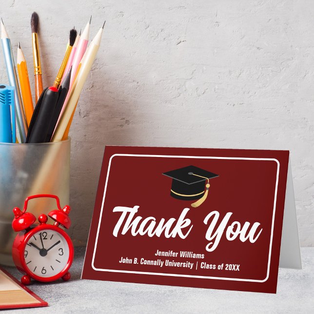 Cartão De Agradecimento Formando Branco Maroon Personalizado para Graduaçã (Criador carregado)