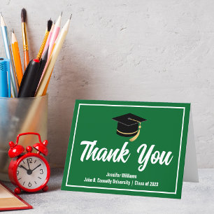 Cartão De Agradecimento Formando Branco Verde Personalizado para a Graduaç