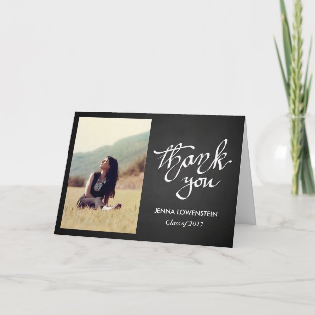 Cartão De Agradecimento Formando Chalkboard Obrigado Foto manuscrita (Frente)