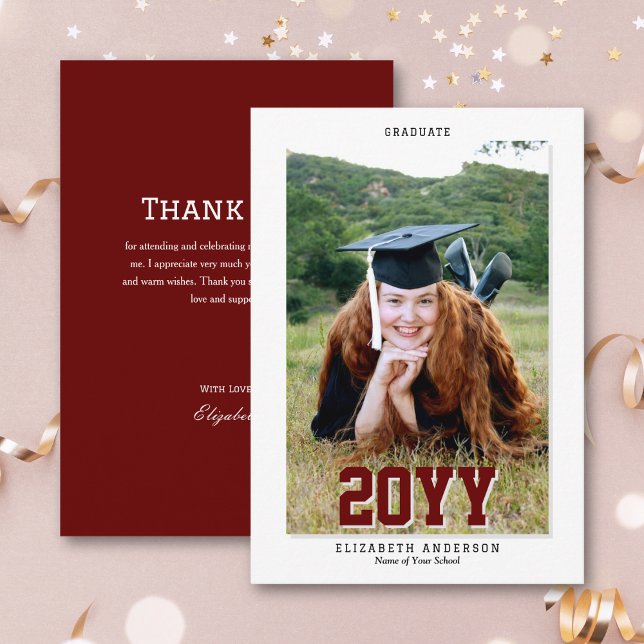 Cartão De Agradecimento Formando Clássico Burgundy 2024 - Foto para Gradua (Criador carregado)
