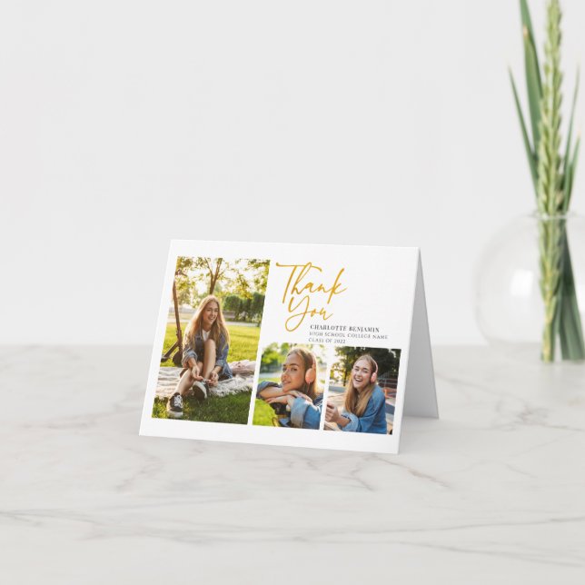 Cartão De Agradecimento Formando com Letra Mão de Colagem de Foto de Gradu (Frente)