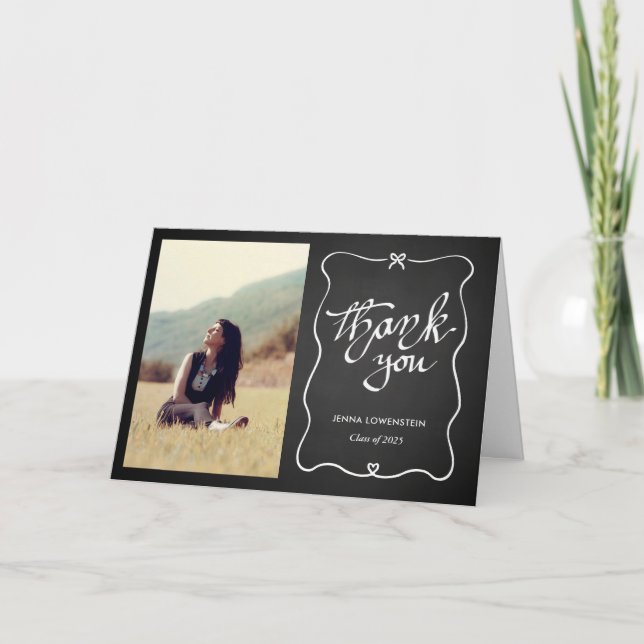 Cartão De Agradecimento Formando De Chalkboard Obrigado Arco Bonito | Foto (Frente)