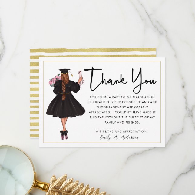 Cartão De Agradecimento Formando de Garota de Aquarela Moderna Personaliza (Frente/Verso In Situ)