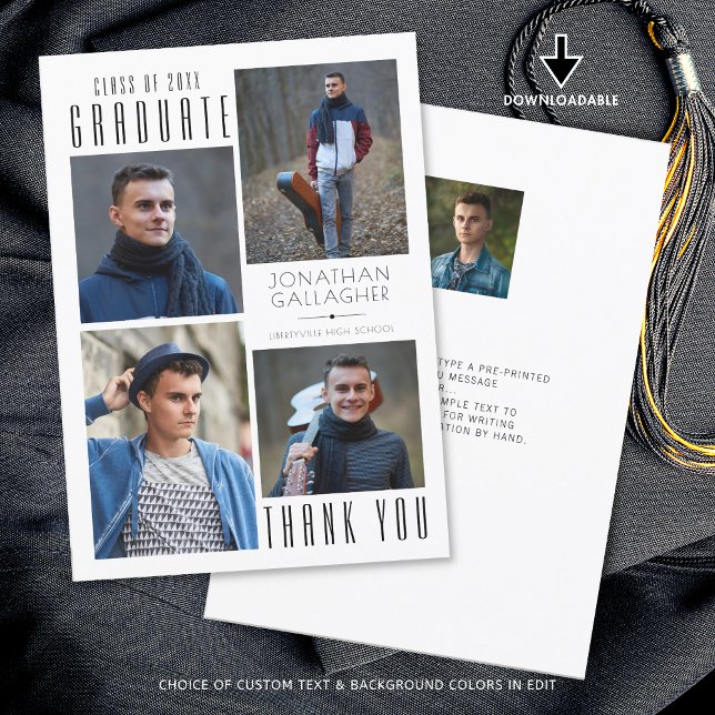 Cartão De Agradecimento Formando Mínimo Sonolento OBRIGADO A 5 Fotos Preta (Criador carregado)