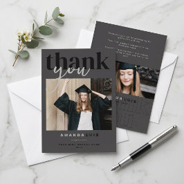 Cartão De Agradecimento Formatura Carvão de Foto Moderno Chic