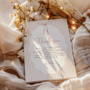 Cartão De Agradecimento Formatura com Laço Bege Listrado Fino