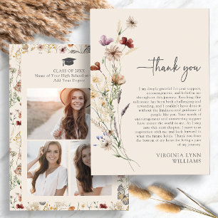 Cartão De Agradecimento Formatura de Fotos de Boho Wildflower