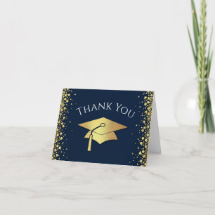 Cartão De Agradecimento Formatura em Azul Marinho e Dourado