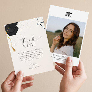 Cartão De Agradecimento Formatura em Letra Cursiva Elegante Foto Enfermage