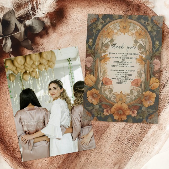 Cartão De Agradecimento Foto Antiga Arte Floral Art Nouveau Chá de Noiva (Criador carregado)