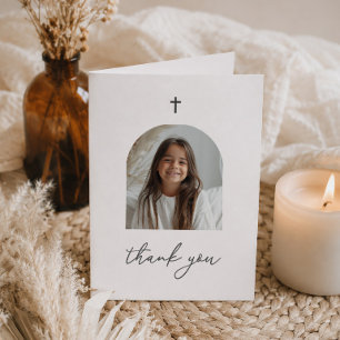 Cartão De Agradecimento Foto Arqueada Primeira Comunhão Menina Obrigada