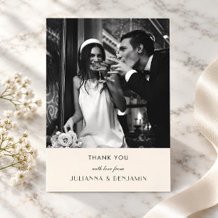 Cartão De Agradecimento Foto Art Déco Marfim Preto Casamento Personalizado