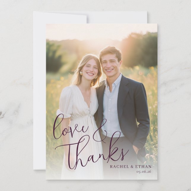 Cartão De Agradecimento Foto Azul Marinho Romântica Creme (Frente)