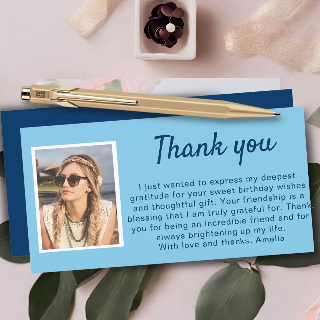 Cartão De Agradecimento Foto azul simples Aniversário (Criador carregado)