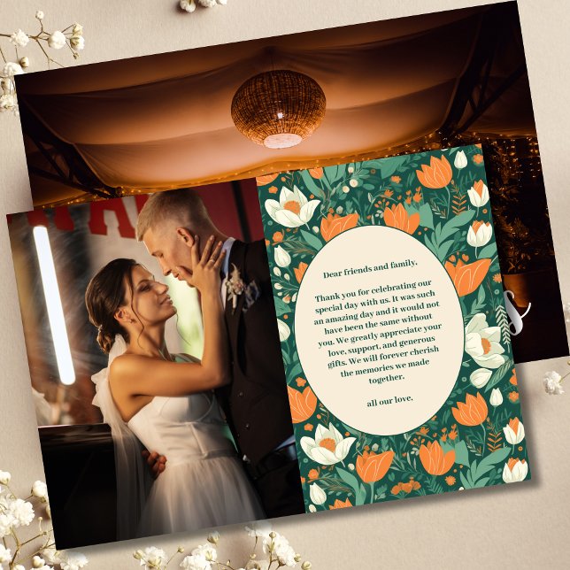 Cartão De Agradecimento Foto Boho Floral Retro Casamento (Criador carregado)