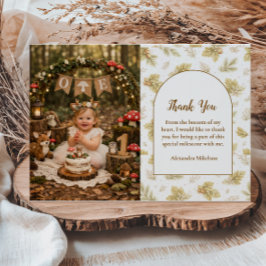Cartão De Agradecimento Foto Boho Floresta Aniversário de Um Ano Selvagem