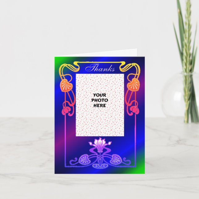 Cartão De Agradecimento Foto bonito de casamento do Rainbow Floral Frame (Frente)