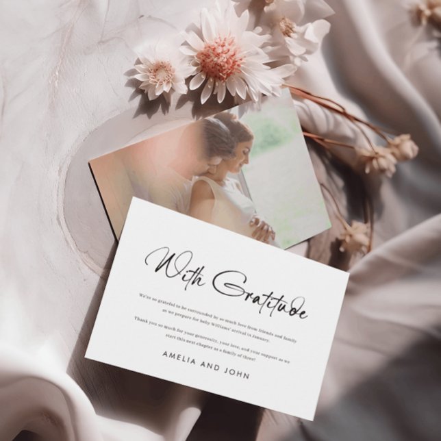 Cartão De Agradecimento Foto Branca Preta de Script Manuscrito Moderno (Criador carregado)