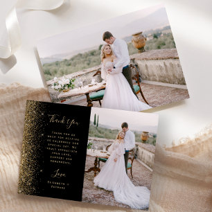 Cartão De Agradecimento Foto: Casamento Dourado com Script de Largura Pret