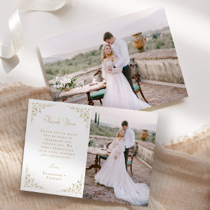 Cartão De Agradecimento Foto: Casamento Dourado de Script Botânico Vintage