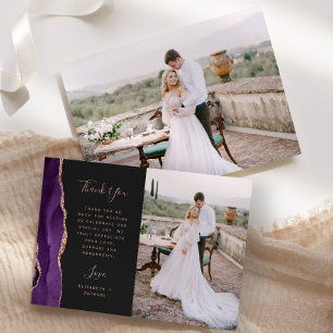 Cartão De Agradecimento Foto: Casamento Dourado Rosa de Agato Roxo