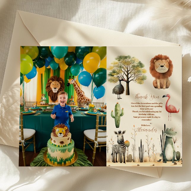 Cartão De Agradecimento Foto Chamando todos os animais da festa Safari Zoo (Criador carregado)