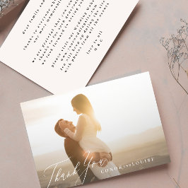 Cartão De Agradecimento Foto Clássica de Casamento de Caligrafia Branca e