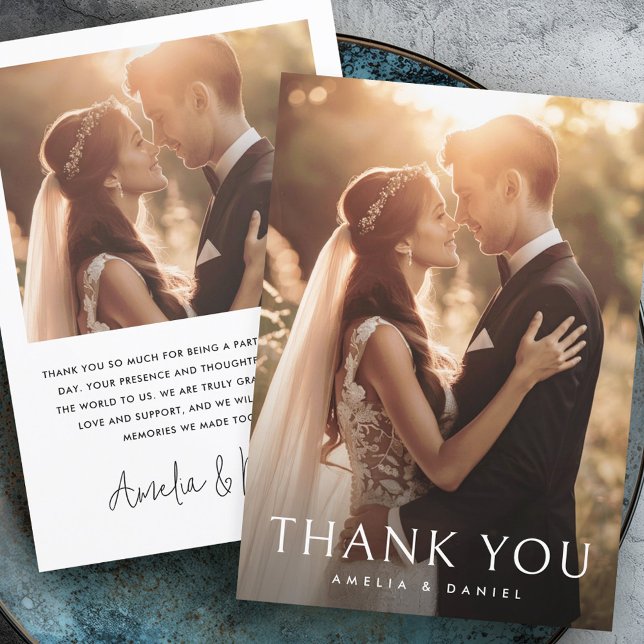 Cartão De Agradecimento Foto clássica de casamento elegante (Elegant classic wedding photo thank you card)