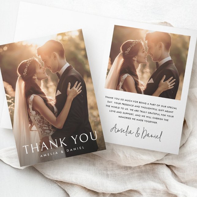 Cartão De Agradecimento Foto clássica de casamento elegante dobrada (Elegant classic wedding photo folded thank you card)
