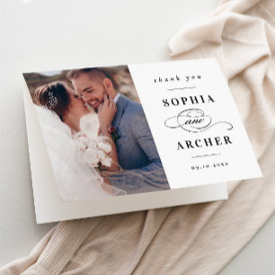 Cartão De Agradecimento Foto Clássica de Casamento Preto e Branco