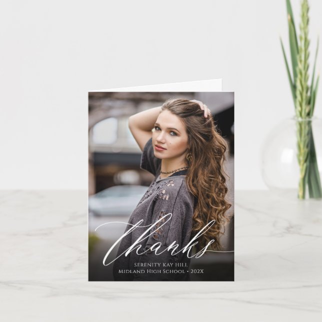 Cartão De Agradecimento Foto Clássica de Graduação Elegance (Frente)