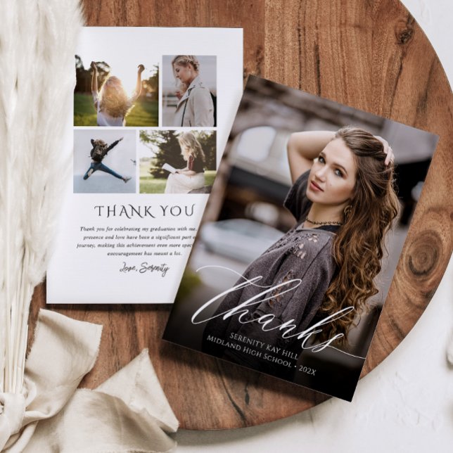 Cartão De Agradecimento Foto Clássica de Graduação Elegance (Classic Elegance Graduation Photo Thank You Card)