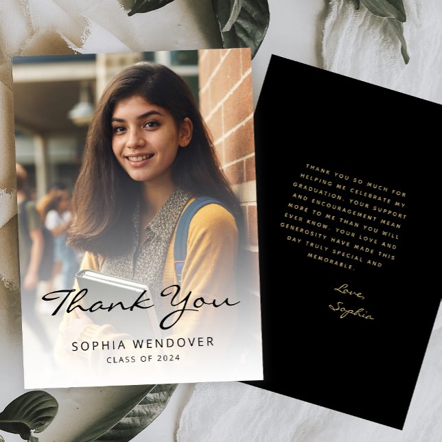 Cartão De Agradecimento Foto Clássica Moderna Dourada Preta 2024 (Criador carregado)