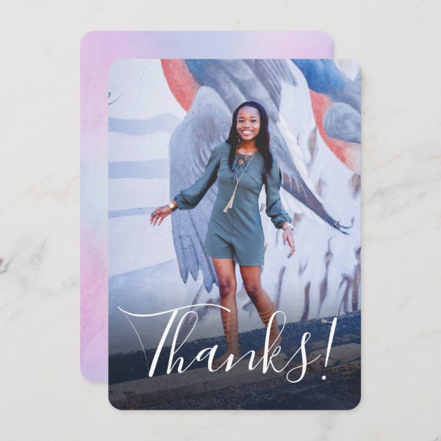 Cartão De Agradecimento Foto Completa Atrás Aquarela Pastel Roxo (Frente/Verso)