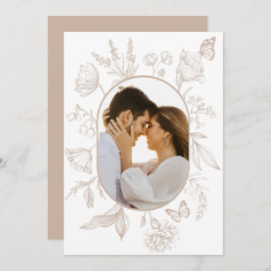 Cartão De Agradecimento Foto da Borboleta Floral de Arte Floral Neutra Tan