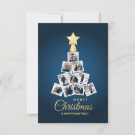 Cartão De Agradecimento Foto da família Elegante de Ano Novo e Árvore de N