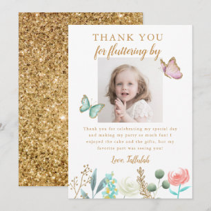 Cartão De Agradecimento Foto da Festa de aniversário da Borboleta Dourada