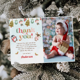 Cartão De Agradecimento Foto da Festa de aniversário de Natal de inverno