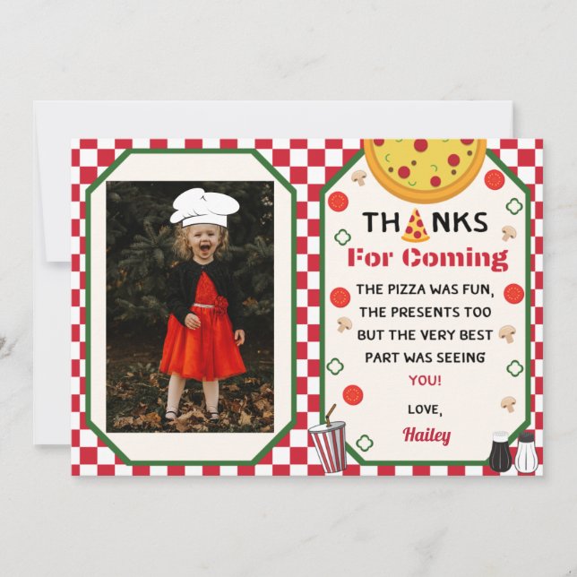 Cartão De Agradecimento Foto da Festa de aniversário de pizza Obrigado (Frente)