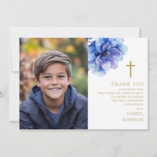 Cartão De Agradecimento Foto da Flor Azul-Cáudia Primeira Comunhão Santa