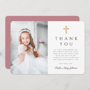 Cartão De Agradecimento Foto da Primeira Comunhão da Modern Cross Girl