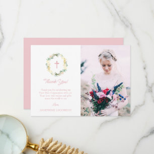 Cartão De Agradecimento Foto da Santa Comunhão, cor-de-rosa