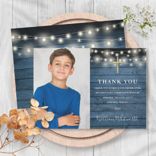 Cartão De Agradecimento Foto das luzes da corda russa azul da Comunidade S